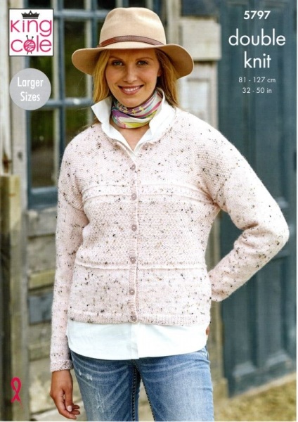 Cottontail Crafts Knitting Pattern 5797 Ladies Round Neck Cardigan and Waistcoat in King Cole Homespun DK